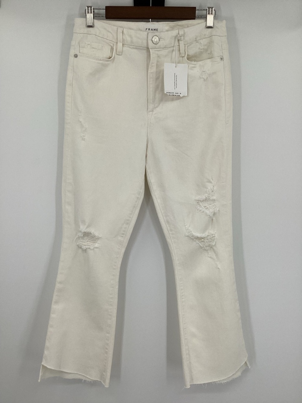 Frame Le Super High Crop Mini Boot Cream Distressed Cropped Flare Jeans
